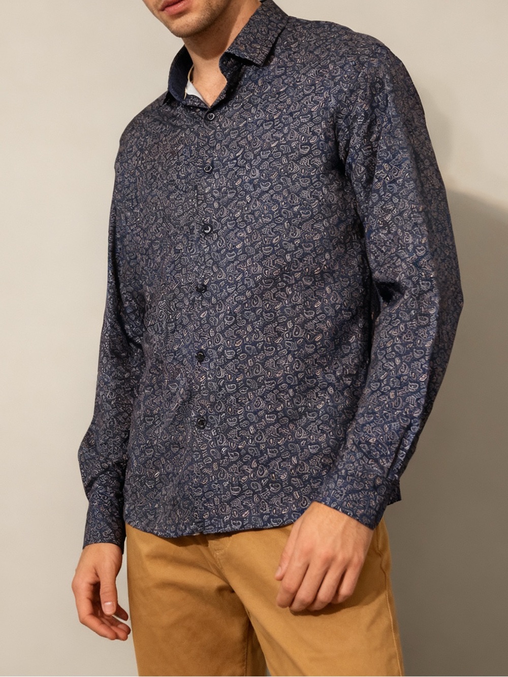 Men's Navy Paisley Casual Button-Down Shirt